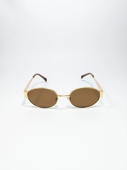 Cee line - md001 (2) Golden Oval Shape Frame and Lens Modern Design Sunglasses with Box