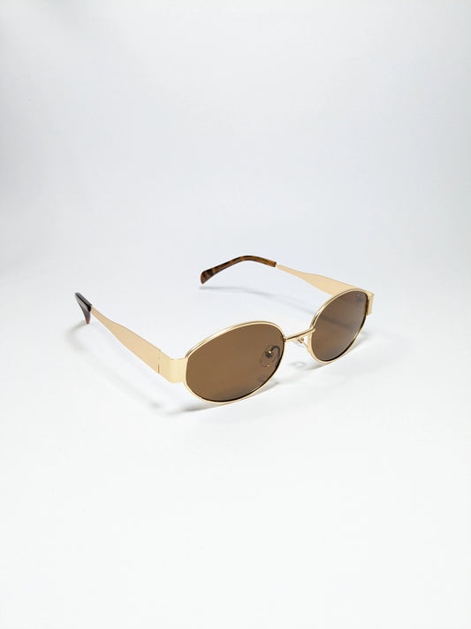 Cee line - md001 (1) Golden Oval Shape Frame and Lens Modern Design Sunglasses with Box